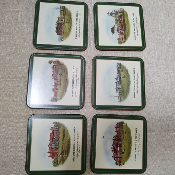 Pimpernel Traditional Drink Coasters Set of 6 Classic Famous British Golf Clubs - Picture 2 of 8